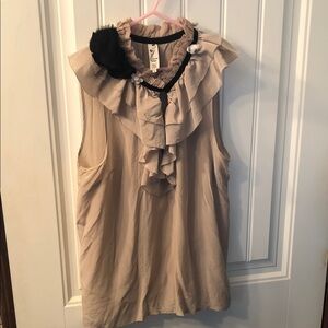 Floreat by anthropologie  Blush-Beige Ruffled Sleeveless Top with Black Trim